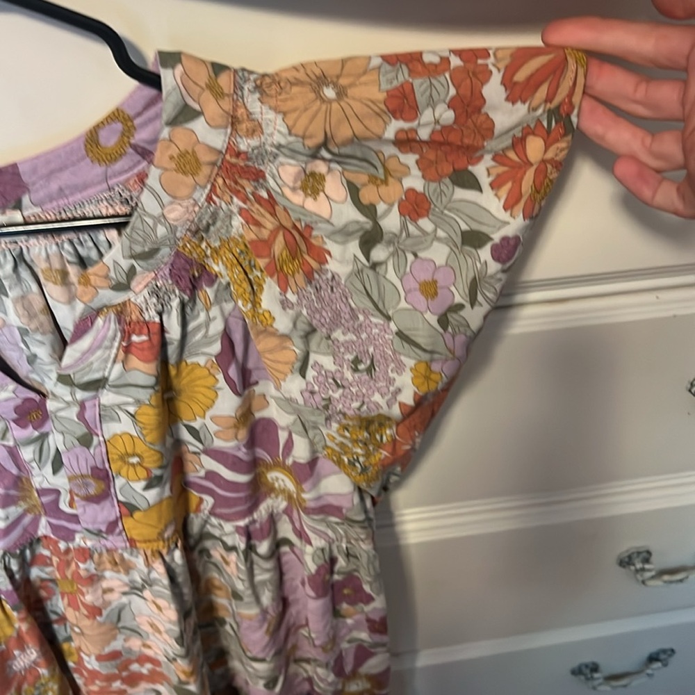 Umgee Floral Tiered Mini Dress in Lavender, Mustard & Rust - Picture 4 of 12
